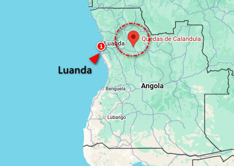 The Kalandula falls are located approximately 400 kilometers east of Luanda