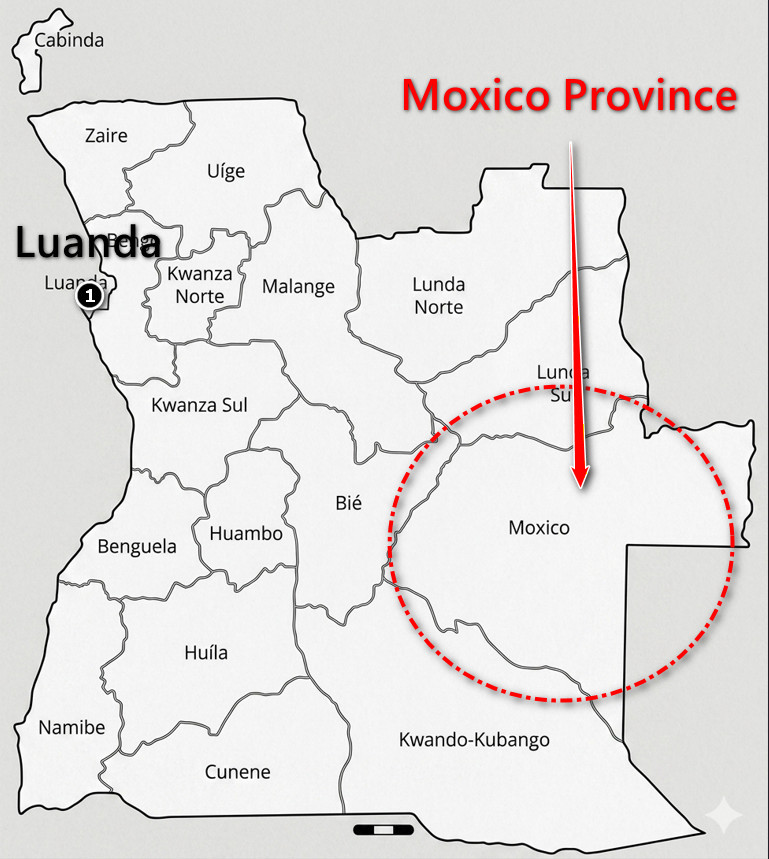 Moxico Province in Angola location