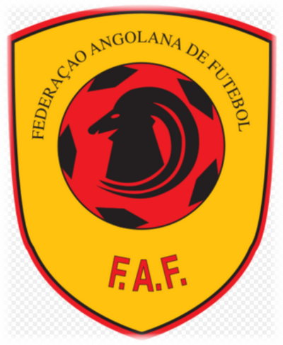 Escudo amarelo com leão estilizado vermelho e preto, texto “Federação Angolana de Futebol” e iniciais F.A.F.