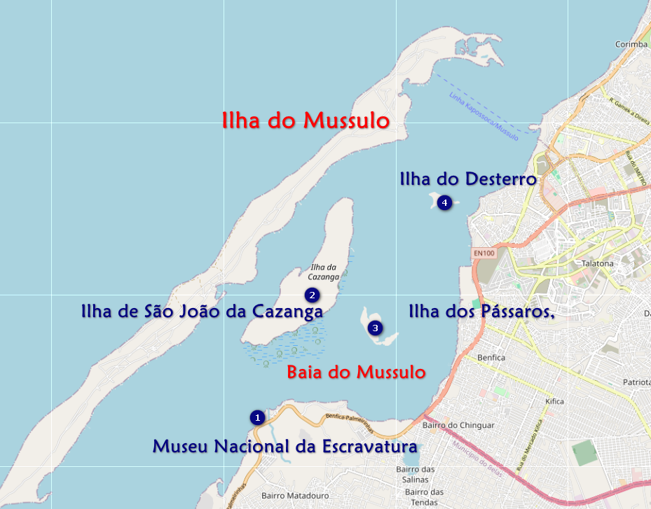 Mapa da Baia de Mussulo com ilhas Mussulo, Desterro, Passaros e São João da Cazanga.